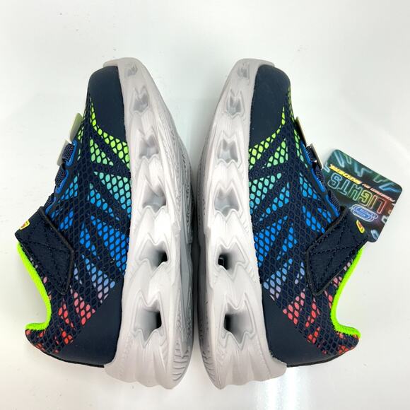 Skechers S-Lights Toddler 6 Light Up Boys Shoes Navy Neon Hook Loop Sneakers NEW - Picture 7 of 13